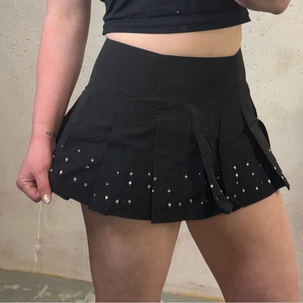 Curtain Call Costumes Dance Pleated Micro Mini Rhinestone Skirt NEW Black